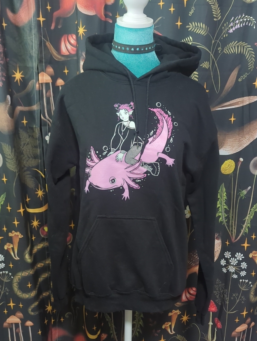 Goth Girl Riding Axolotl Hoodie
